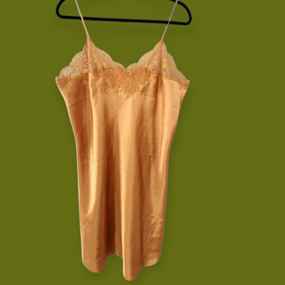 Elegant Gold Lace Trim Slip Dress